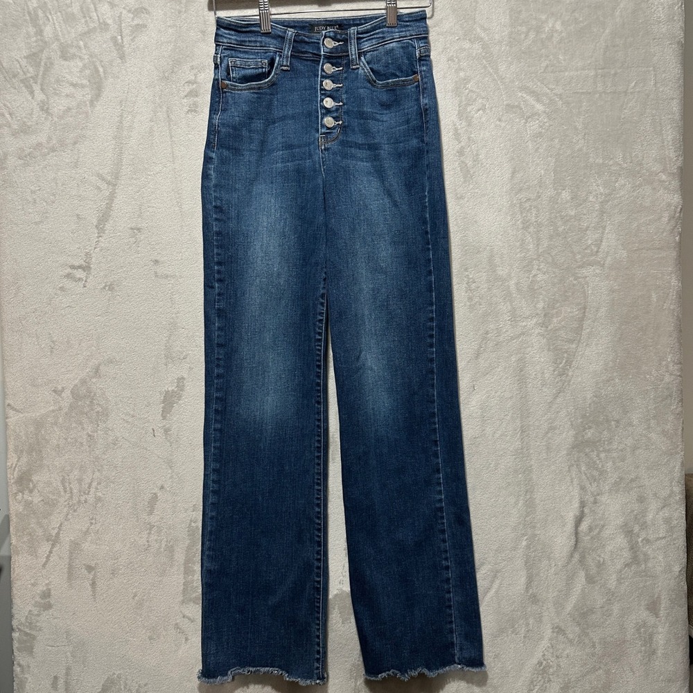 Judy Blue Wide Leg High Rise Button Fly Raw Hem Jeans Size 1/25 JB82503DK